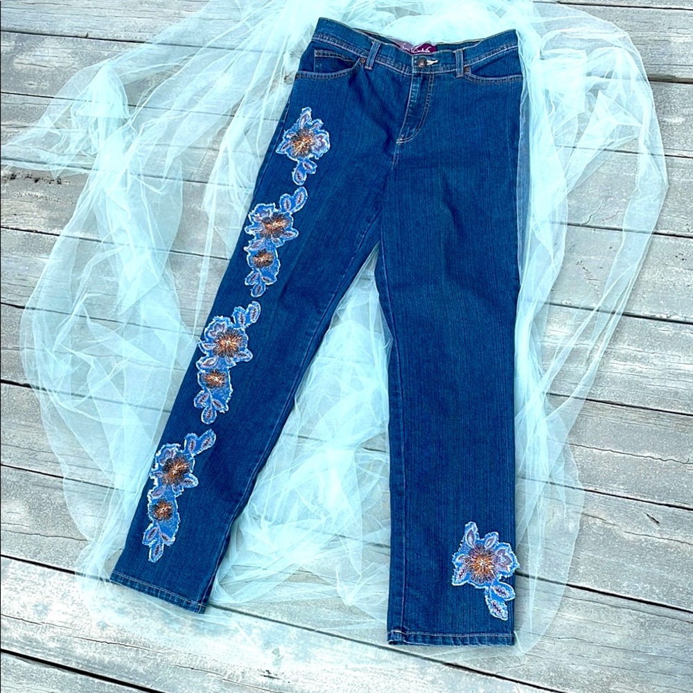 ❤️ CLASSIC VINTAGE VANDERBILT Beautiful Beaded floral embroidered appliqué Jeans